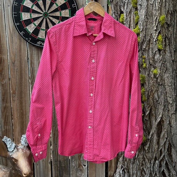 Express diamond dot print button down long sleeve. - Picture 1 of 6